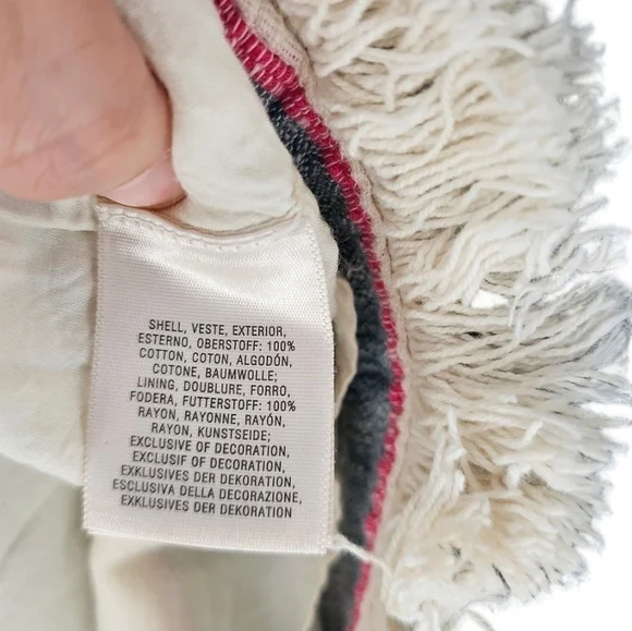 Holding Horses Anthropologies Cream & blue & red stripes w/ fringe v-neck size 6 - Picture 3 of 13